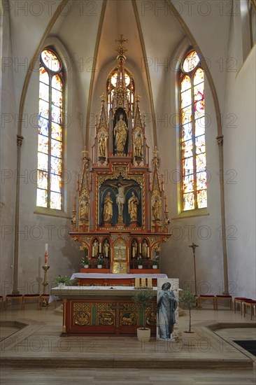 Interior view and chancel of the neo-Gothic St. Mary's Church in Neustadt an der Weinstraße,