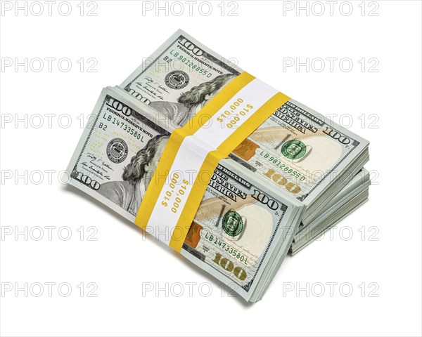 Creative business finance making money concept, stack of bundles of 100 US dollars 2013 edition
