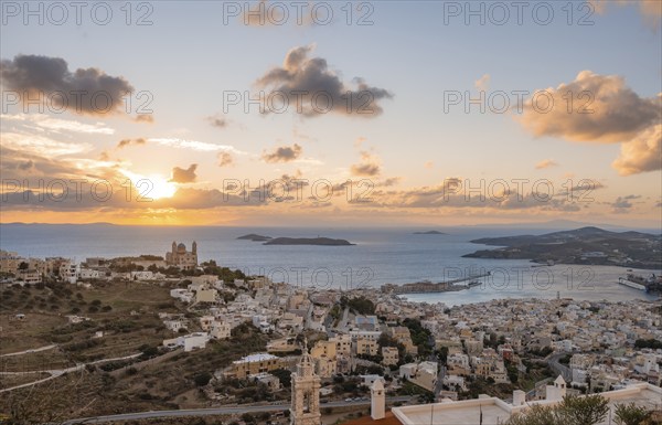 View from Ano Syros to the houses of Ermoupoli with the Anastasi Church or Church of the