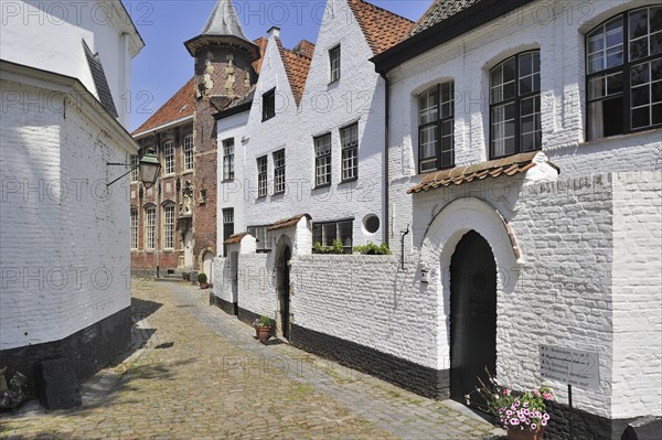 The Saint Elisabeth Beguinage with its small houses built in the 17th century, Kortrijk, Belgium,
