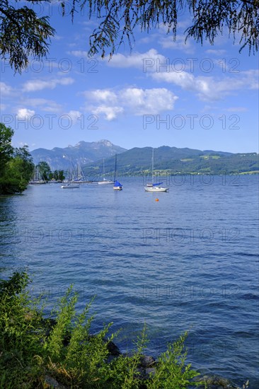 Near Steinbach am Attersee with Schafberg, Salzkammergut, Upper Austria, Austria, Europe