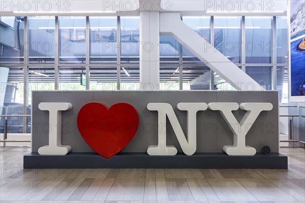 I Love NY sign at LaGuardia Airport in New York, USA, North America