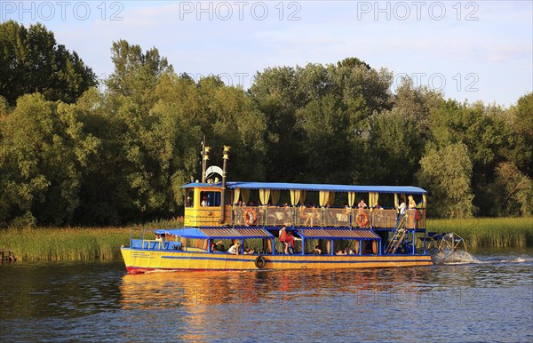 Small paddle steamer on the river Dnepr, excursion boat, Kiev, Ukraine, Europe