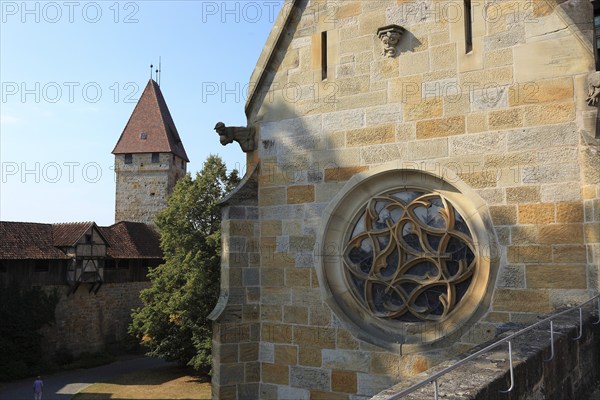 Round window of the Luther Chapel of the Veste Coburg, Coburg, Upper Franconia, Bavaria, Germany,