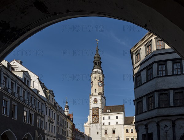 Old Town Hall Clock Tower and Lower Market Square, Untermarkt, Görlitz, Goerlitz, Germany, Europe