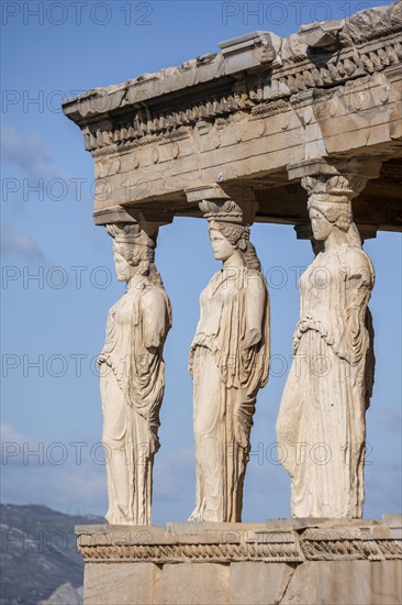 Columned Figures, Erechtheion Temple with Caryatids, Caryatid Hall, Acropolis, Athens, Greece,