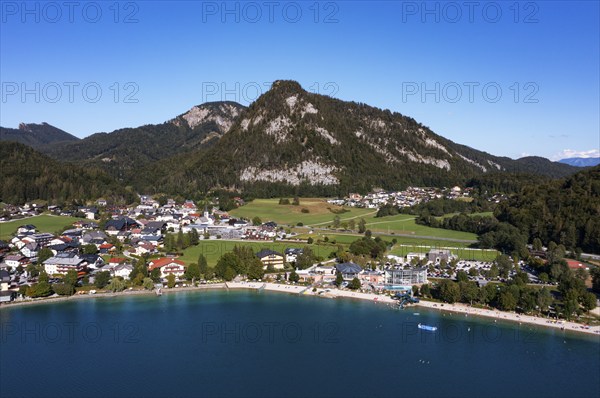 Drone shot, Fuschlsee, Fuschl am See, Alpine foothills, Salzkammergut, Land Salzburg, Austria,