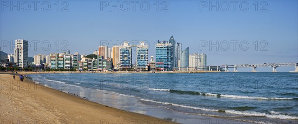BUSAN, SOUTH KOREA, APRIL 11, 2017: Panorama of Gwangalli Beach in Busan, a large port city in