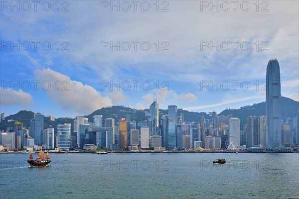 HONG KONG, CHINA, MAY 1, 2018: Hong Kong skyline cityscape downtown skyscrapers over Victoria