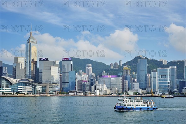 Hong Kong, China, May 1, 2018: Hong Kong skyline cityscape downtown skyscrapers over Victoria