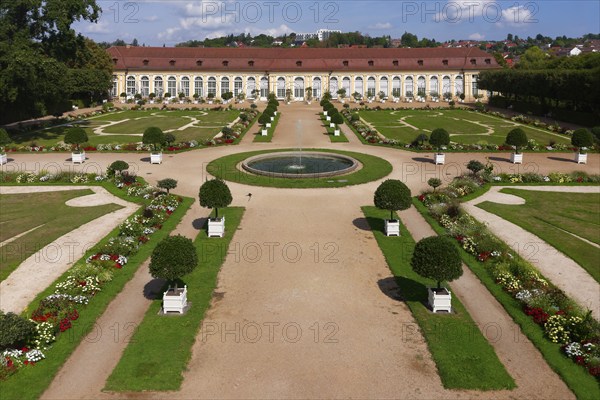 Aerial view, Margravial Court Garden Ansbach with orangery, built 1726-1744, Baroque, park, garden,