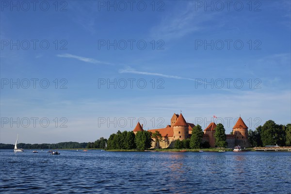Trakai Island Castle in lake Galve in day, Lithuania. Trakai Castle is one of major tourist