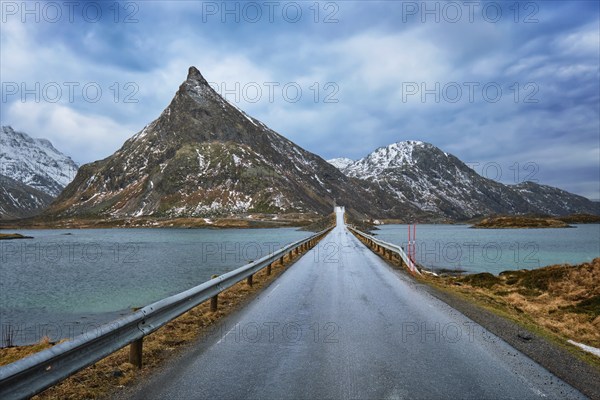 Road in Norwegian fjord. Lofoten islands, Norway, Europe
