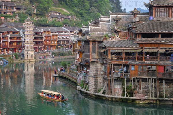 Chinese tourist attraction destination, Feng Huang Ancient Town (Phoenix Ancient Town) on Tuo Jiang