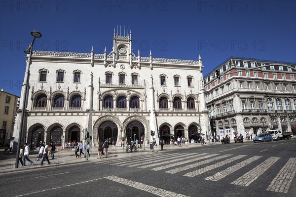 Rossio railway station building, Estacao do Rossio, with horseshoe-shaped entrances, at Praca de