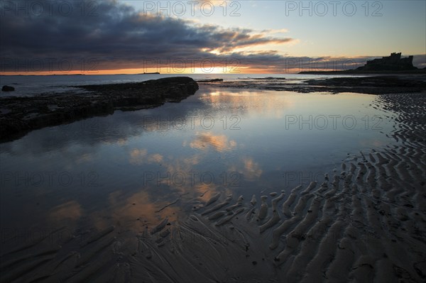 Low tide, Bamburgh Castle, Northumberland national park, England, United Kingdom, Europe
