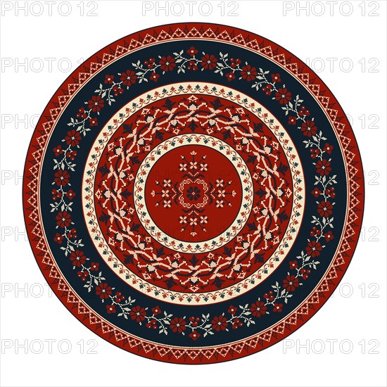 Traditional Polish embroidery round symbol, vector template. Isolated objects over white background
