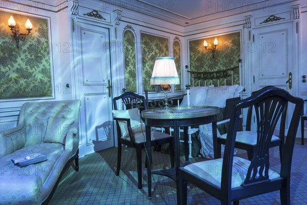 Reconstruction of first class cabin aboard the sinking Titanic, Cité de la Mer, maritime museum in