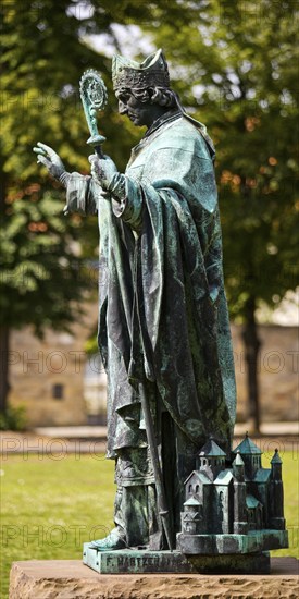 Bernward of Hildesheim, statue by Ferdinand Hartzer in the cathedral courtyard in Hildesheim, Lower