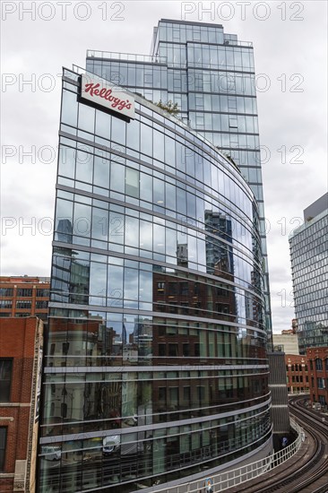 Kellogg's office of the cornflakes company with logo in Chicago, USA, North America