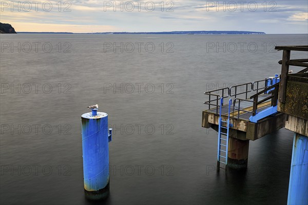 Pier, Sellin pier at dusk, detail, long exposure, Baltic resort Sellin, Rügen Island,