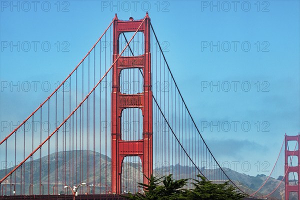 Orange pylon of the suspension bridge, detail, Golden Gate Bridge, San Francisco, California, USA,