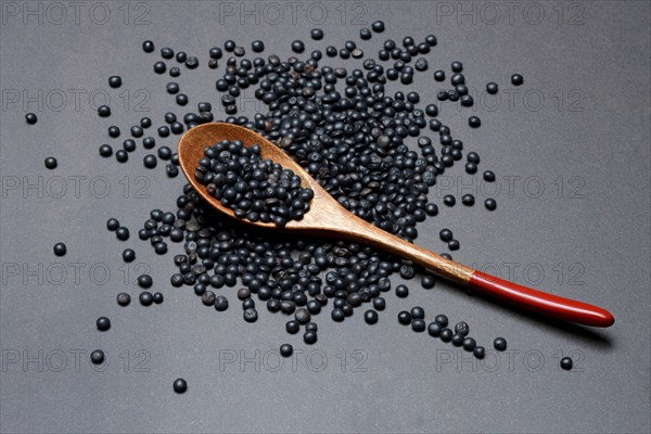 Black Beluga Lentils with Wooden Spoon