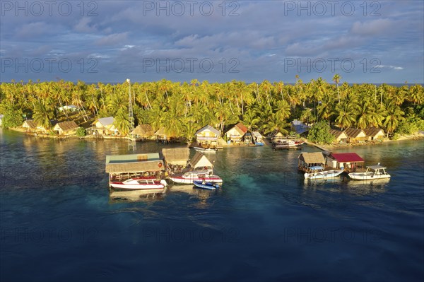 Aerial view, Tetamanu Village, at South Pass, South Channel, spectacular dive site, Tetamanu