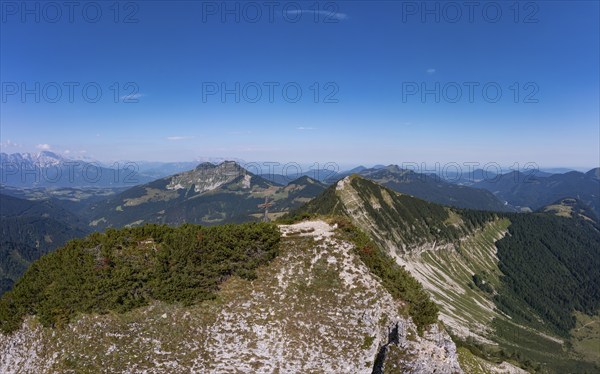 Drone shot, panorama shot, mountain landscape, Gruberhorn with Regenspitz, Osterhorngruppe,
