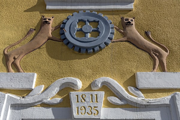 Mill symbol on a former, historic mill from 1811, Egloffstein, Upper Franconia, Bavaria, Germany,