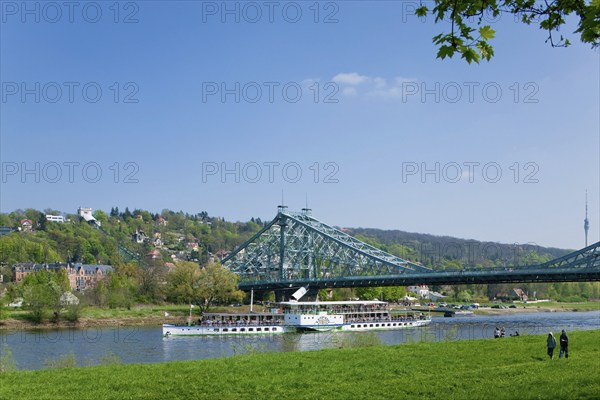 Elbdampfer at the blauen Wunder in Dresden, with the Elbhang
