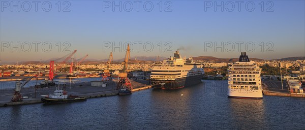 Evening light, ships, ferries, cruise ship, Europa 2, blue sky, harbour, Heraklion, capital, island