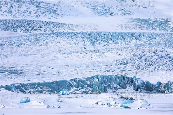 Glacier break in the snowy glacier lagoon Fjallsarlon, Sudurland, Iceland, Europe