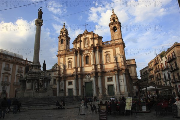 Old Town of Palermo, Church of San Domenico and Marian Column in Piazza San Dominica, Sicily,