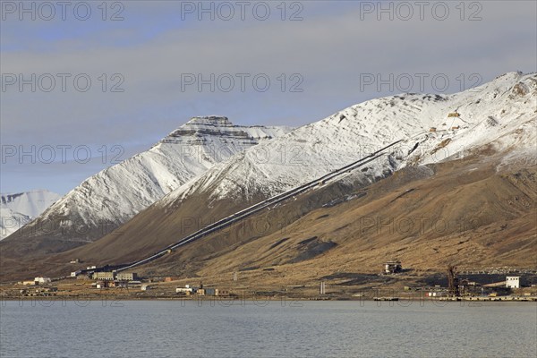 View over Pyramiden, abandoned Soviet coal mining settlement on Svalbard, Spitsbergen