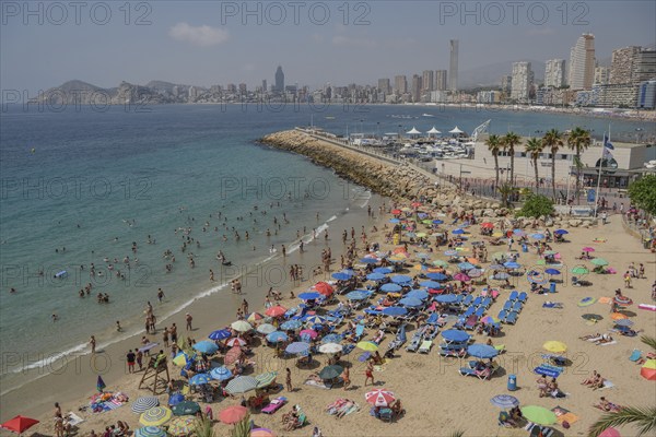 Tourists at the Playa Mal Pas, Benidorm, Province of Alicante, Costa Blanca, Spain, Europe