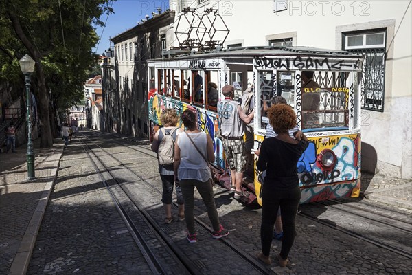 Gloria funicular railway, Elevador da Gloria, Lisbon, Portugal, Europe