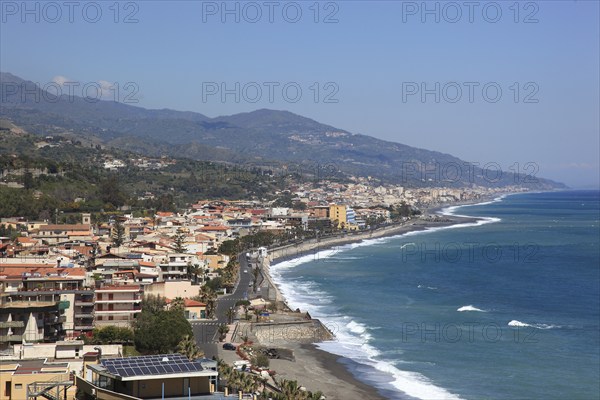 View from Taormina to the coast near Letojanni, Sicily, Italy, Europe