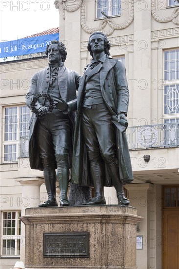 German National Theatre Weimar with Goethe Schiller statue