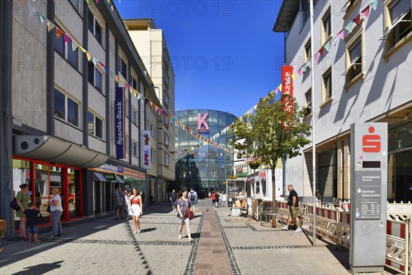Kaiserslautern, Germany, August 2022: Shopping street called 'Fackelstrasse' with people and