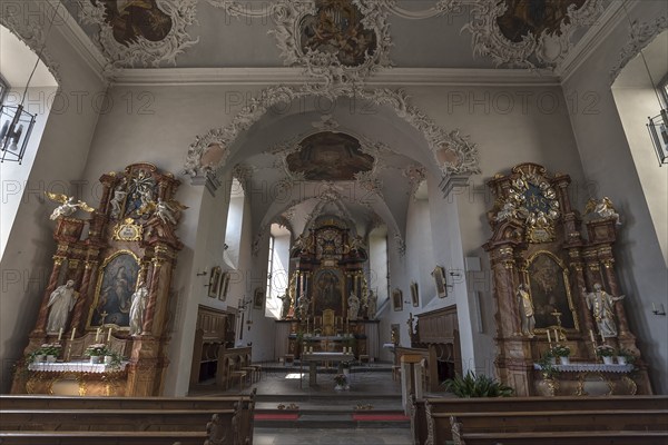 Side altars and altar, Parish Church of St. Michael, built from 1713-32, Zeil am Main, Lower