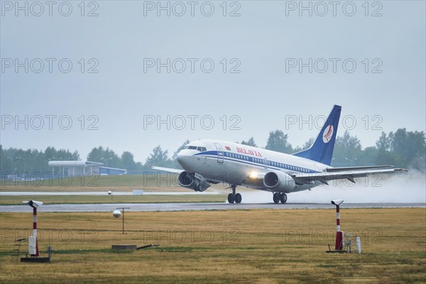 MINSK, BELARUS, JUNE 15, 2018: Belavia belarusian airlines flight Boeing 737-500 plane taking off