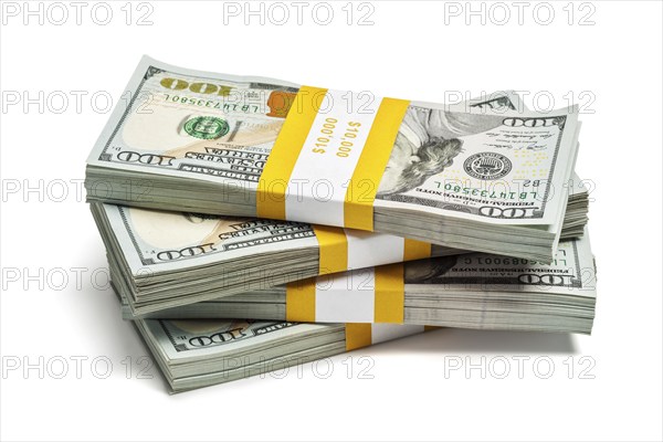 Creative business finance making money concept, stack of bundles of 100 US dollars 2013 edition