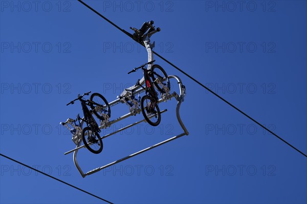 T-bar lift, chairlift, with special holder for a mountain bike, Sella Pass, Selva di Val Gardena,
