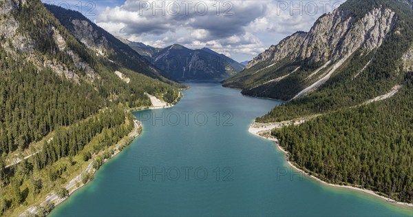 Aerial view of Plansee, Reutte, Ammergau Alps, Tyrol Austria, Plansee, Tyrol, Austria, Europe