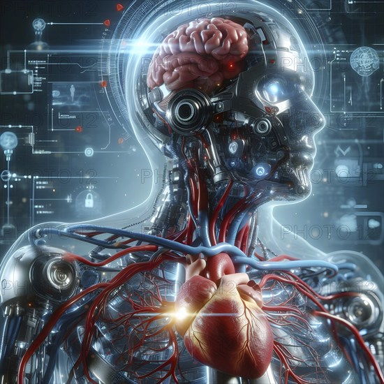 AI robot using human heart. concept image. AI generated