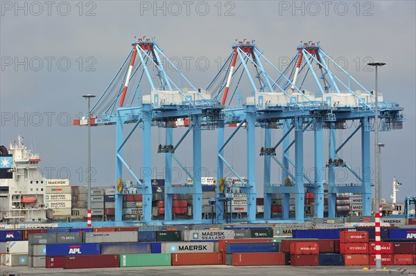 Container terminal cranes in the port of Zeebrugge, Belgium, Europe