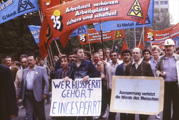 DEU, Germany: The historical slides from the 84-85 r years, Ruhr area. IG Metall demonstration in