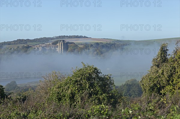 High Fog over Valley of River Adur, Lancing College, Shoreham by Sea, South Downs, West Sussex,