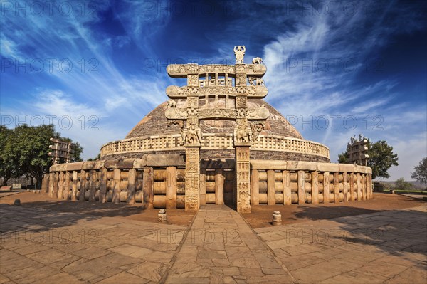 Great Stupa, ancient Buddhist monument. Sanchi, Madhya Pradesh, India, Asia
